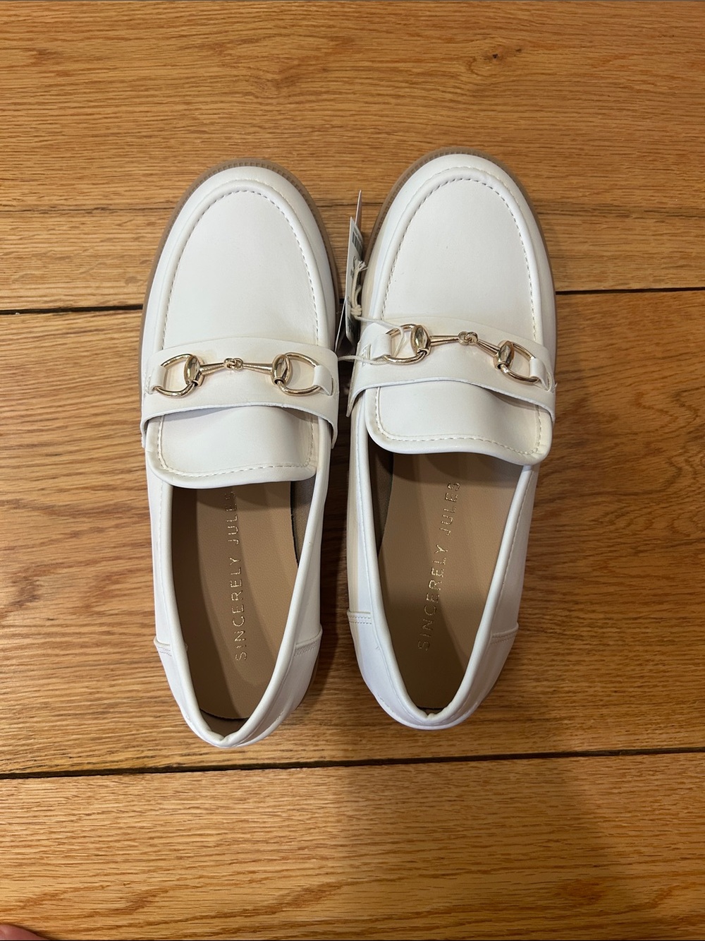Sincerely Jules White Loafers with Gold Accent
